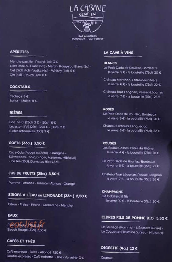 La Cabane Cent Un — carte page 2