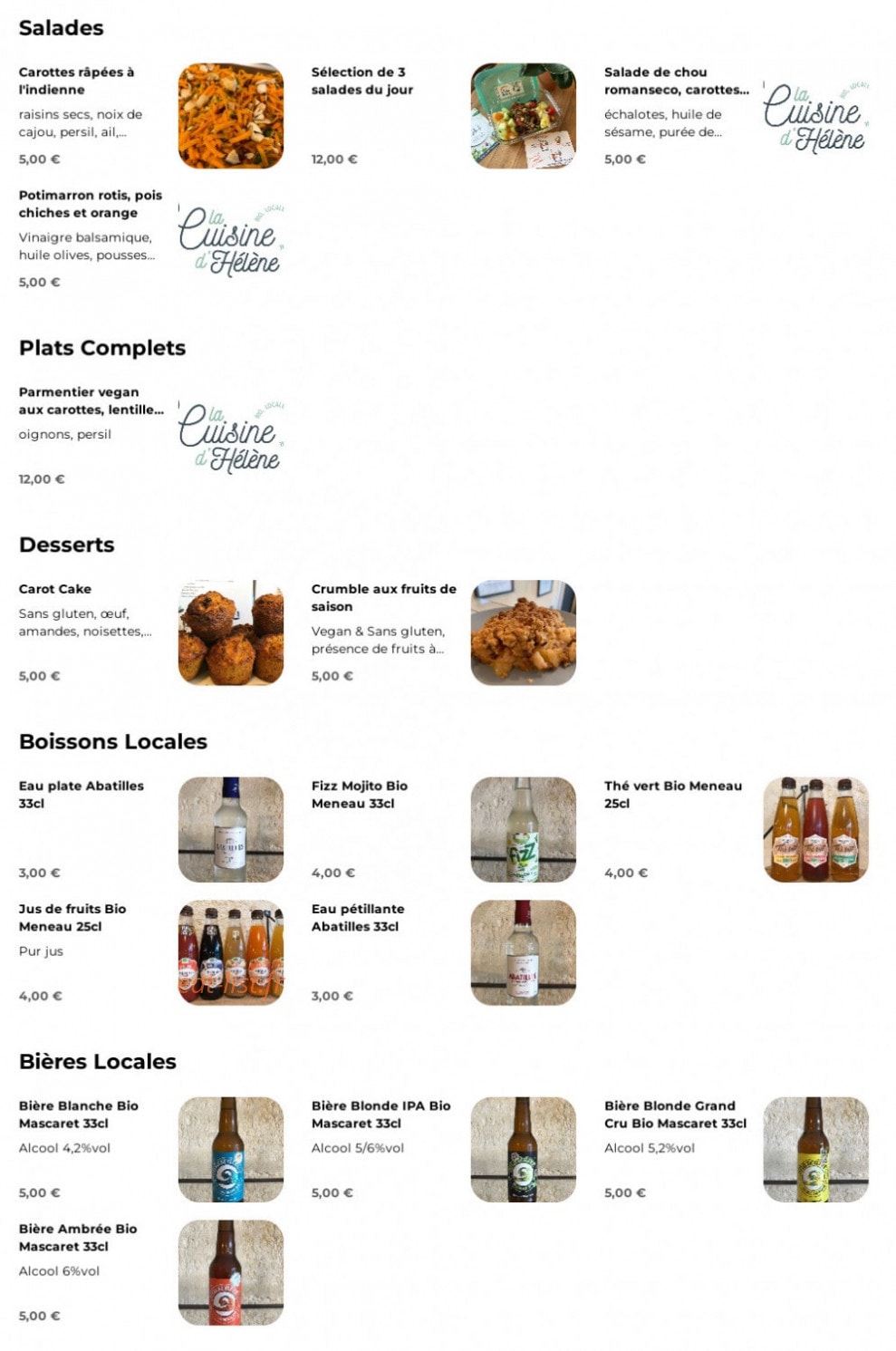 La Cuisine d'Hélène — carte page 1