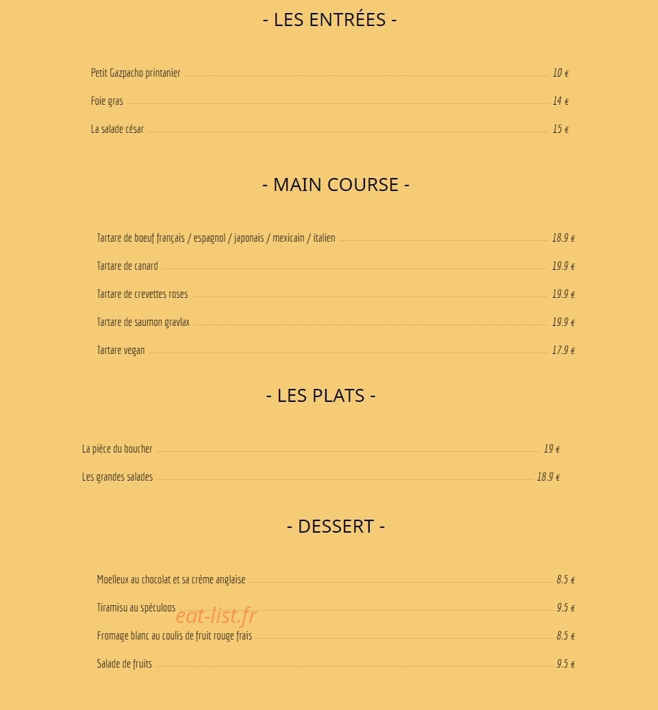 La Fabriek à Tartare — carte page 1