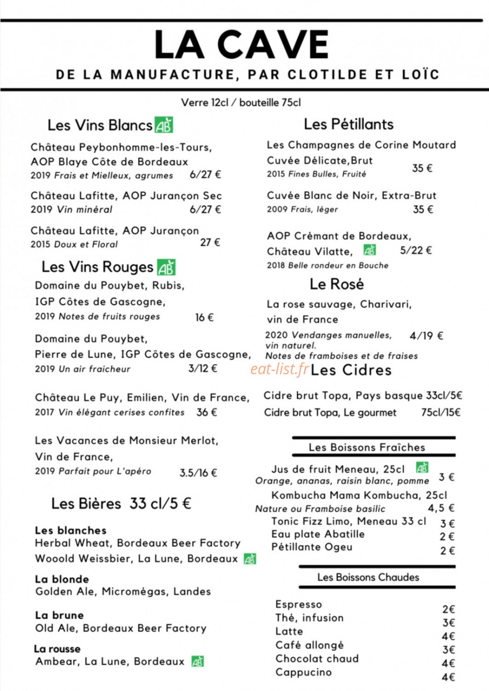 La Manufacture Le Bayon — carte page 2