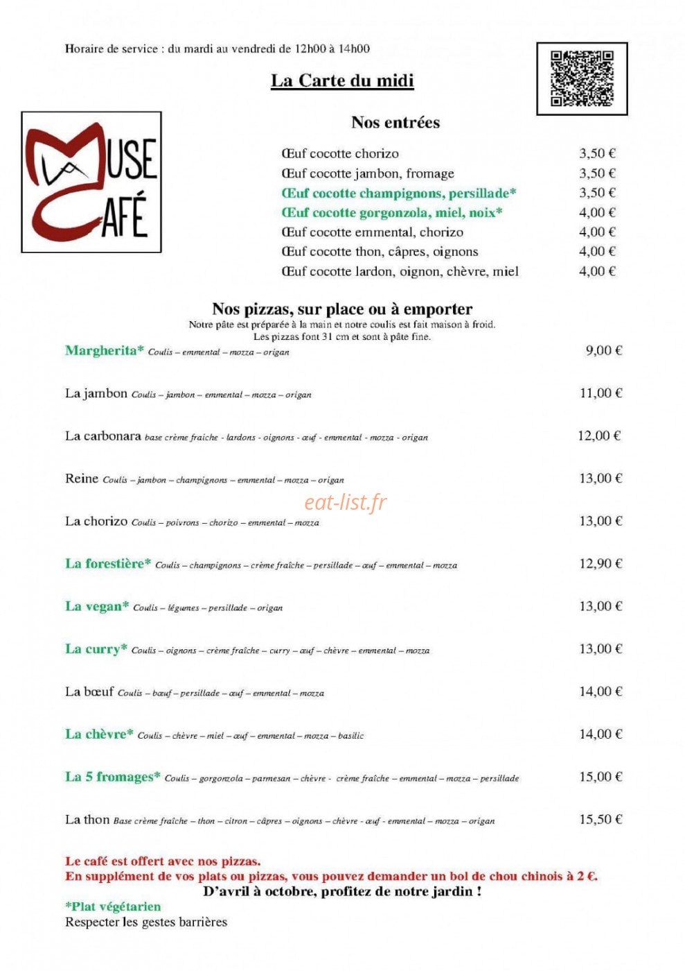 La muse café — carte page 1