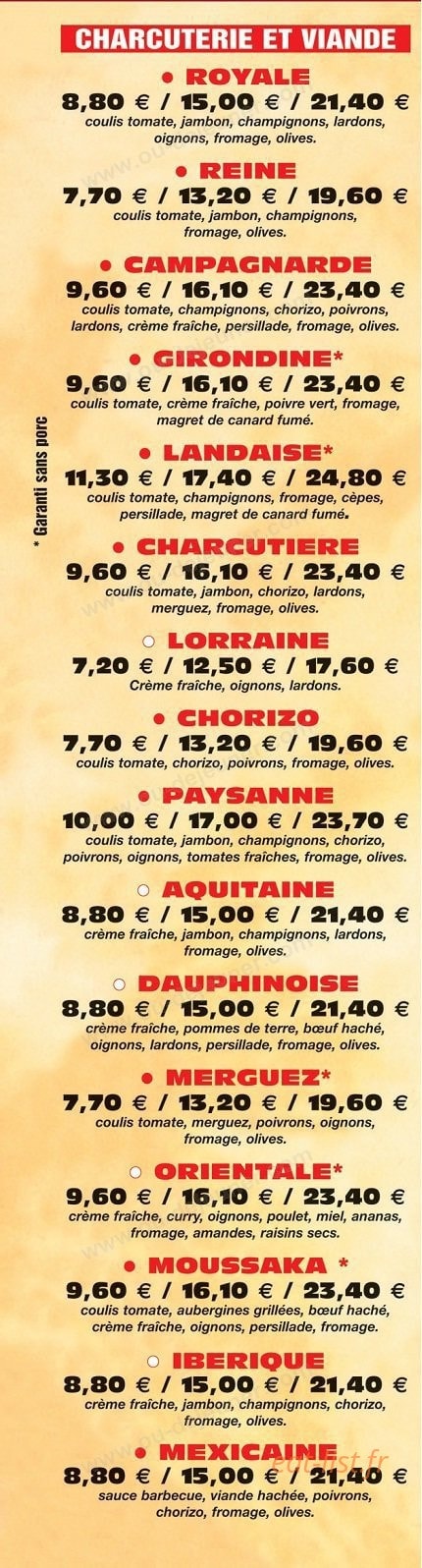 La Pizza des Gourmets — carte page 1