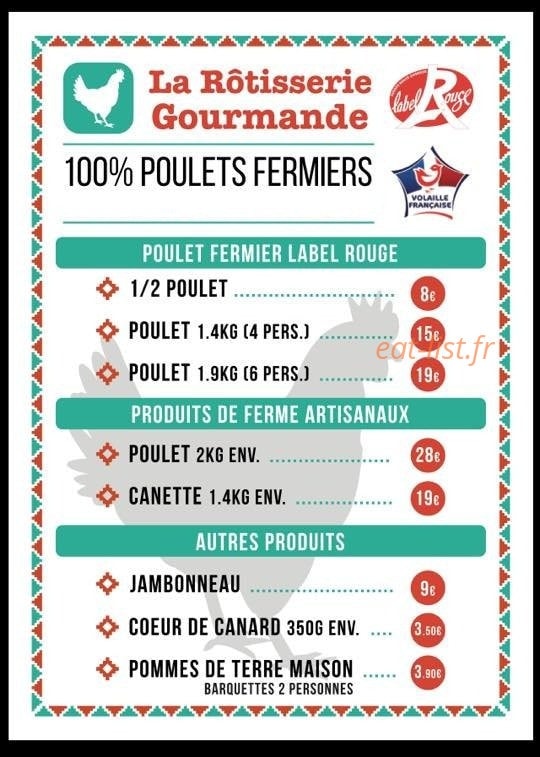 Carte et menu de La Rôtisserie Gourmande à Bordeaux — Les poulets