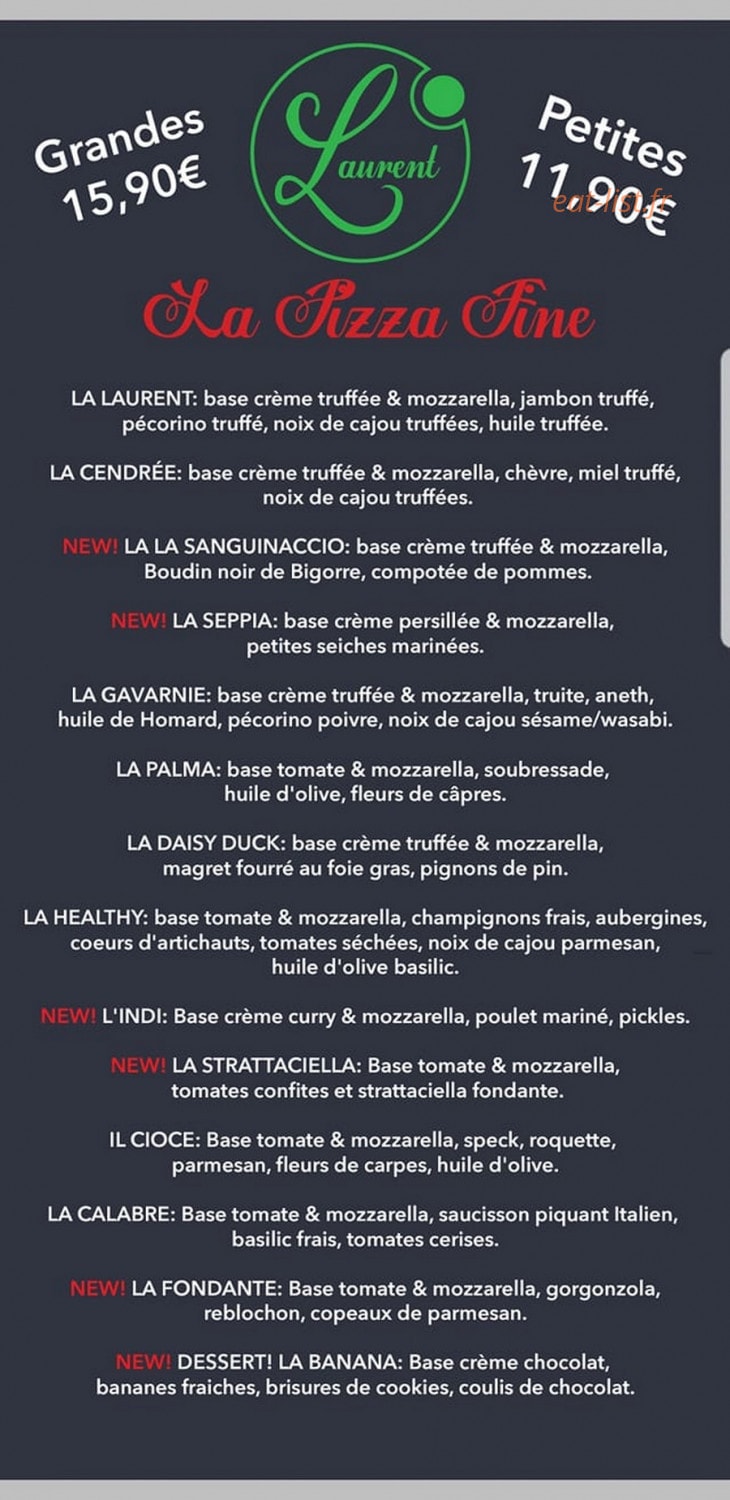 Laurent La Pizza — carte page 1