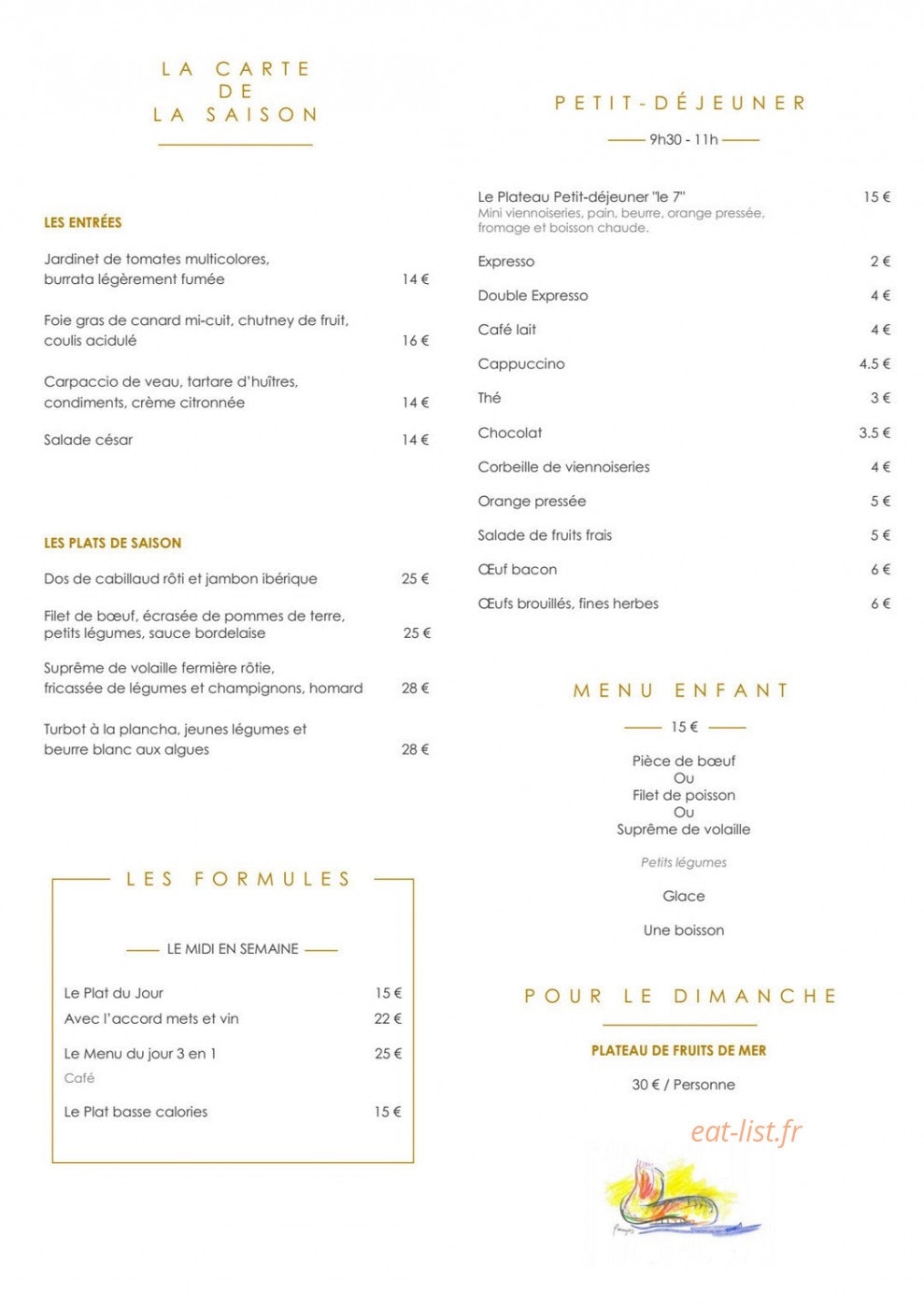 Le 7 restaurant — carte page 2