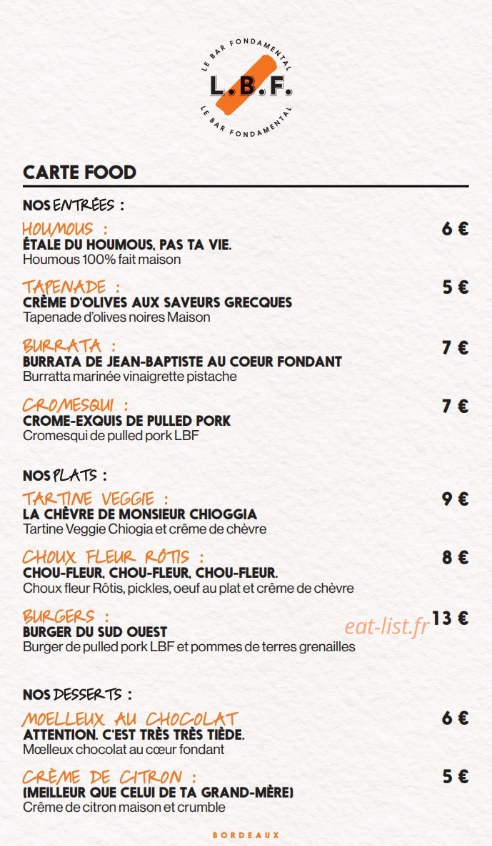Le Bar Fondamental — carte page 1