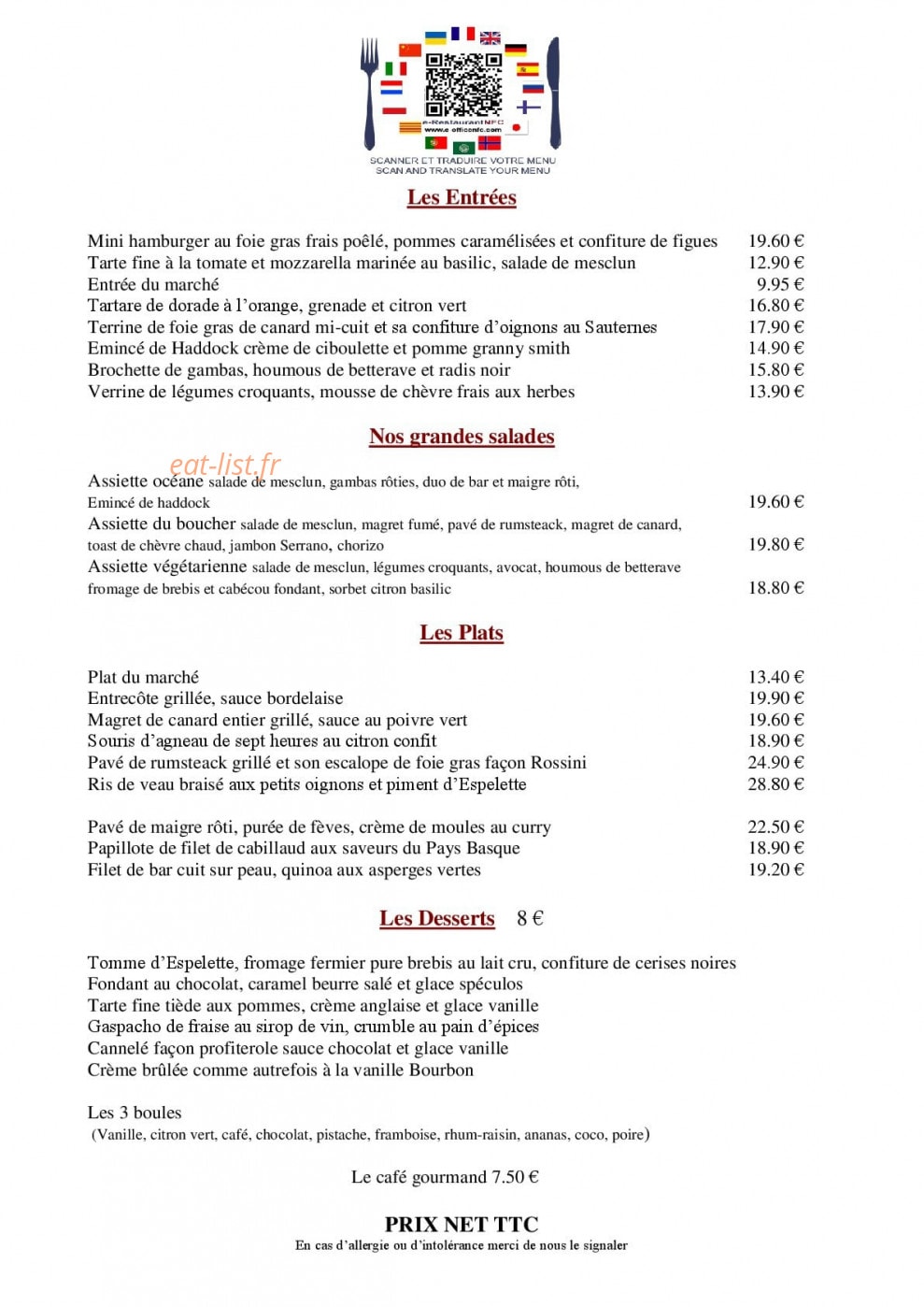 Le Bistro du Musée — carte page 1