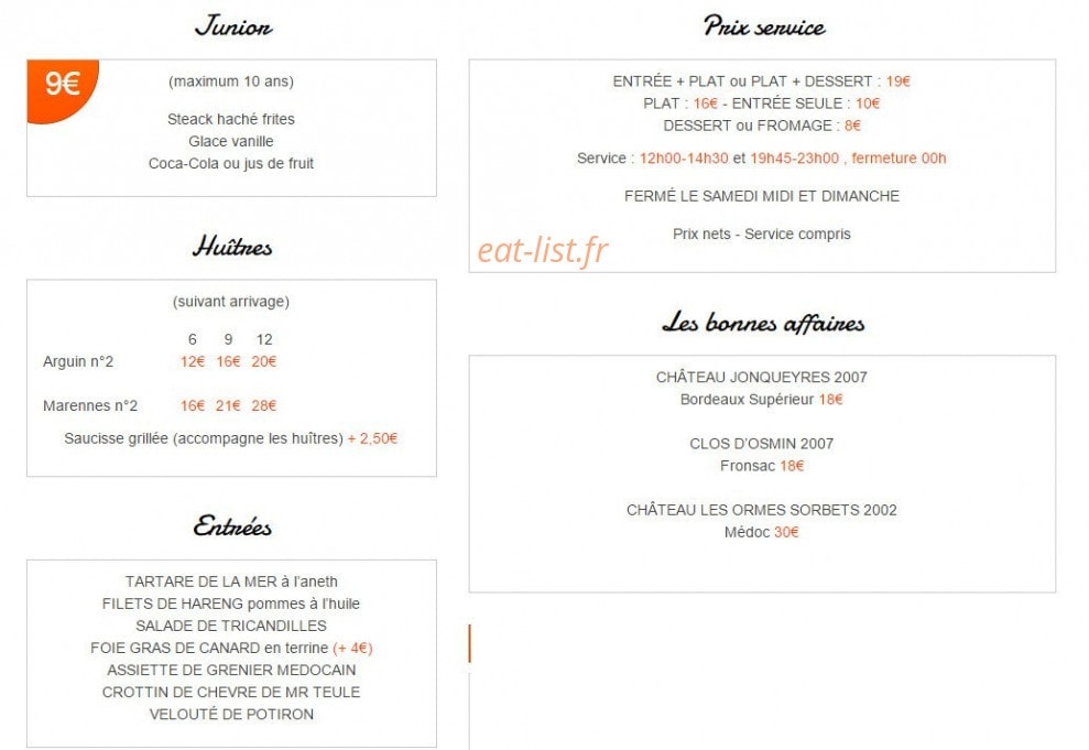 Le Bistro du Sommelier — carte page 1