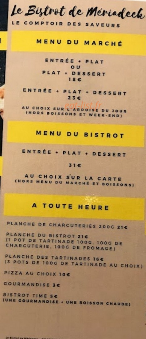 Le Bistrot de Meriadeck — carte page 1