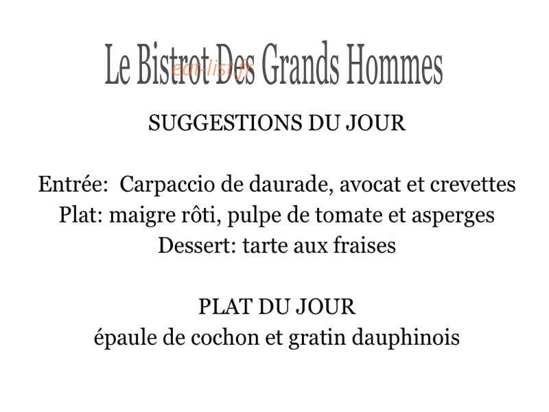 Le Bistrot des Grands Hommes — carte page 2