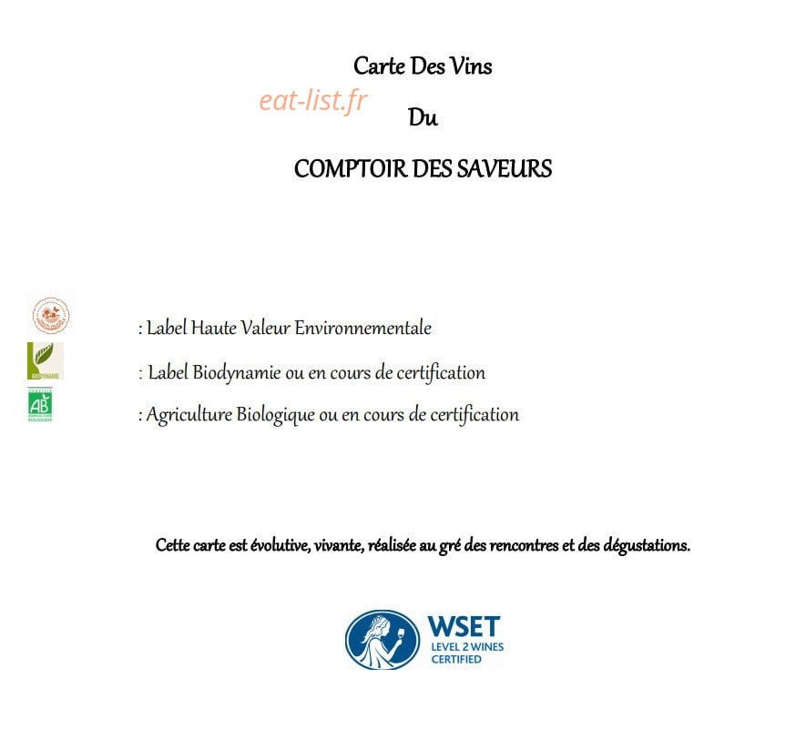Le Comptoir des Saveurs — carte page 1