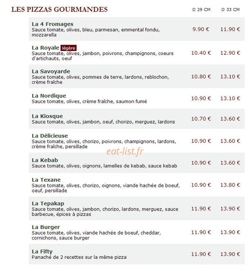 Le Kiosque à Pizzas — carte page 2