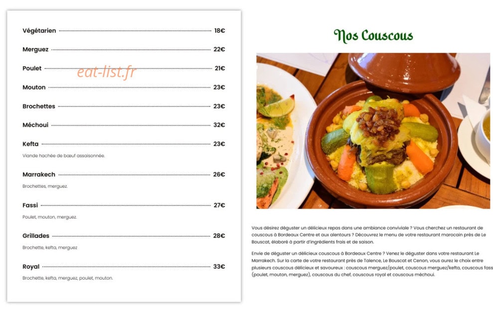 Le Marrakech — carte page 2