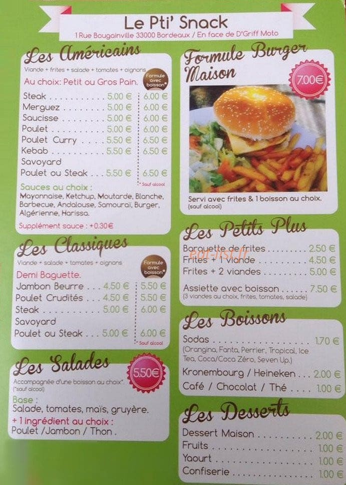 Le Pti' Snack — carte page 1