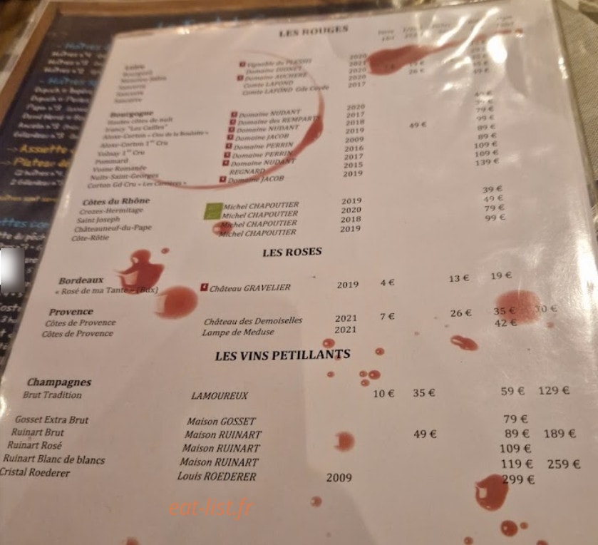 Carte et menu de Le Tout Du Cru à Bordeaux — Les vins rouges, roses et pétillants