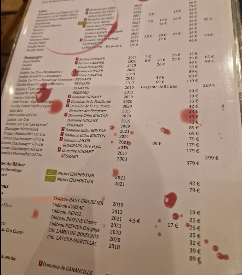 Carte et menu de Le Tout Du Cru à Bordeaux — Les vins blancs