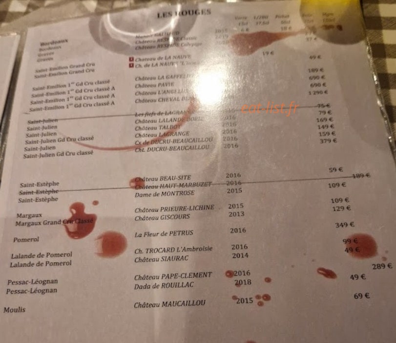 Carte et menu de Le Tout Du Cru à Bordeaux — Les vins rouges