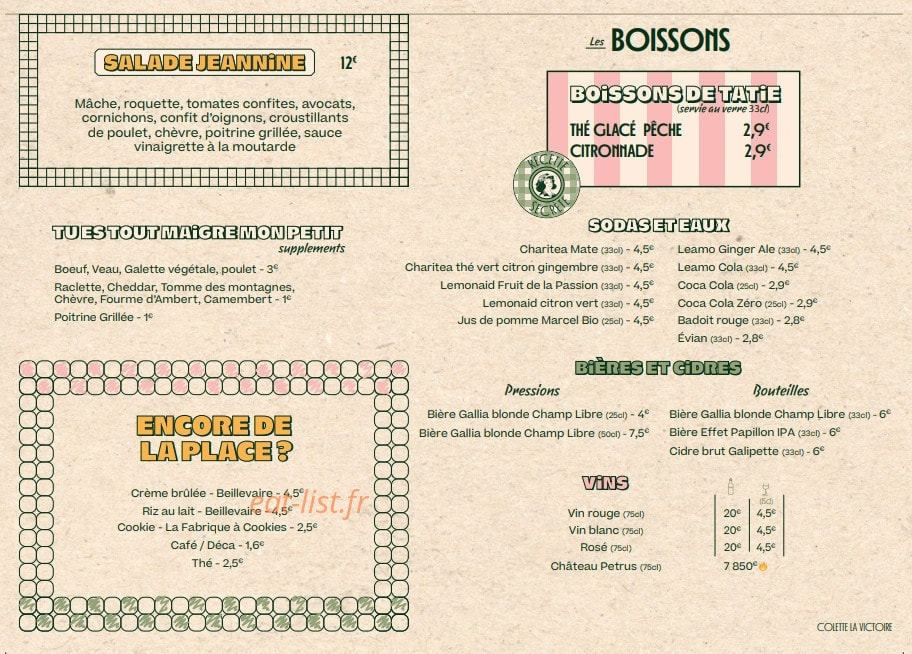 Les Burgers de Colette — carte page 2