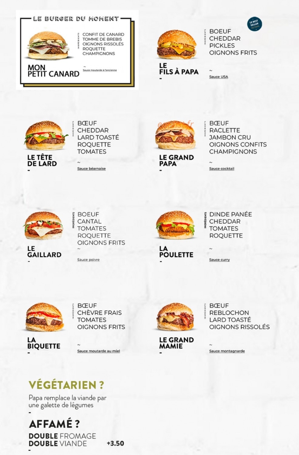 Les Burgers de Papa — carte page 1