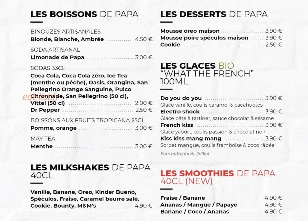 Les Burgers de Papa — carte page 4