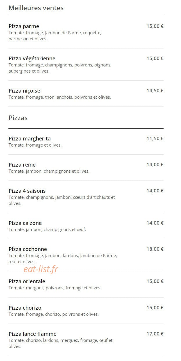 Marci pizza — carte page 1