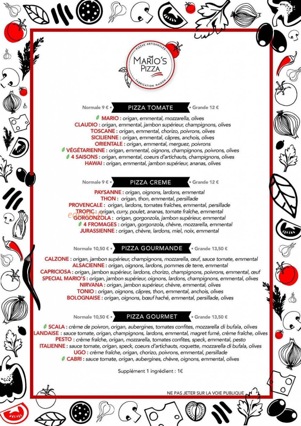 Mario's pizza — carte page 1