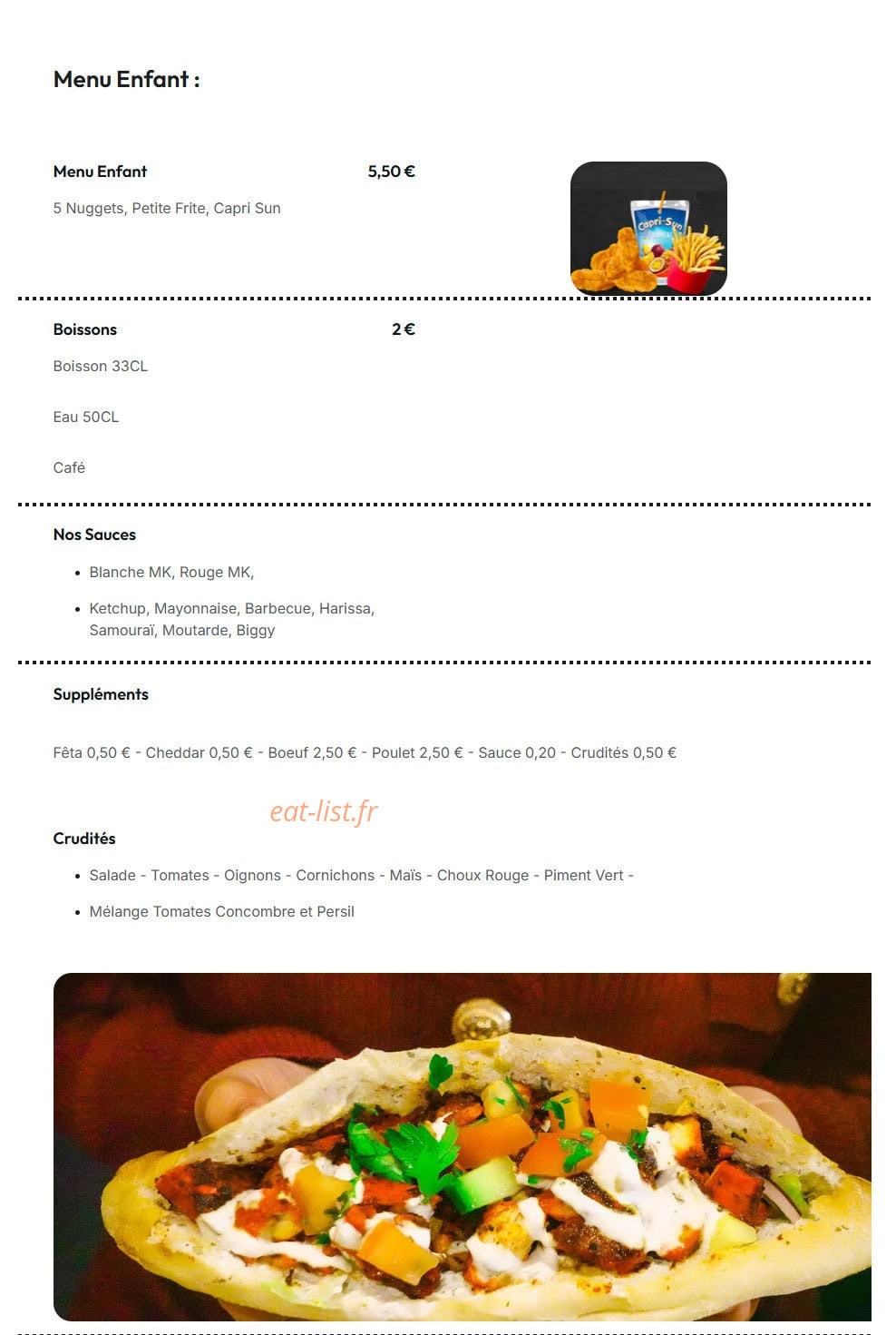 Monsieur le Kebabier — carte page 3