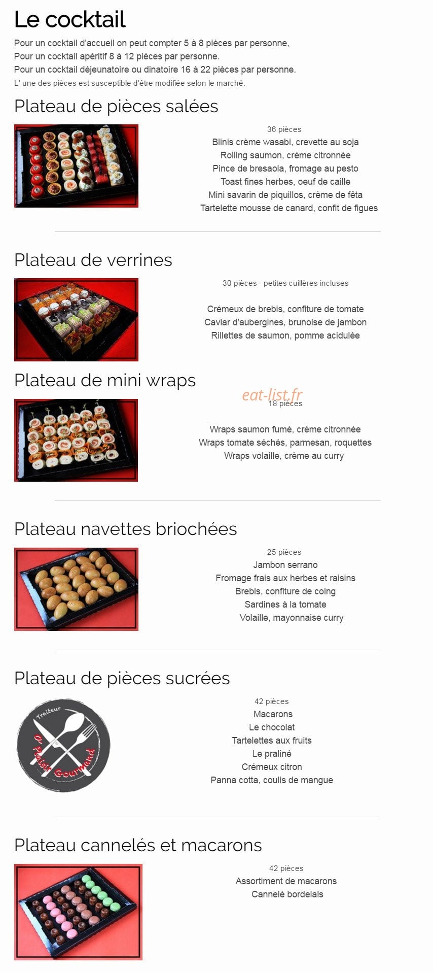 O' Plaisir gourmand — carte page 1