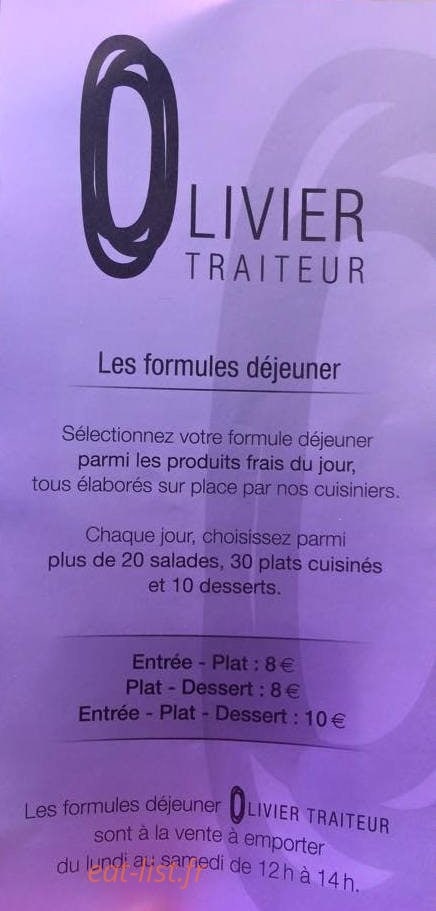 Olivier Traiteur — carte page 1