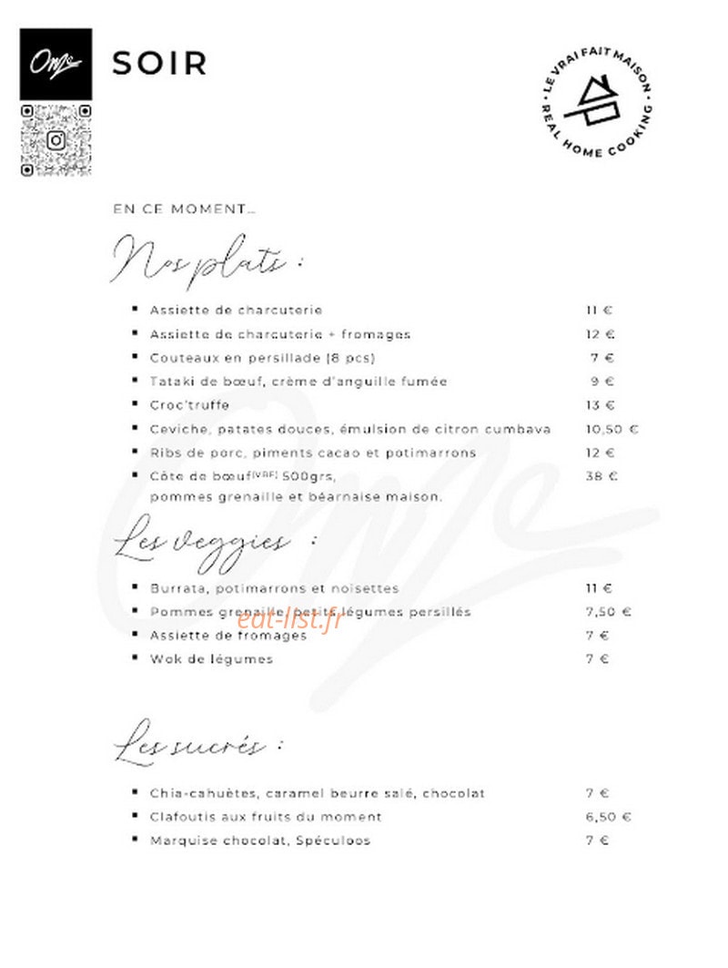 Onze Restaurant — carte page 1