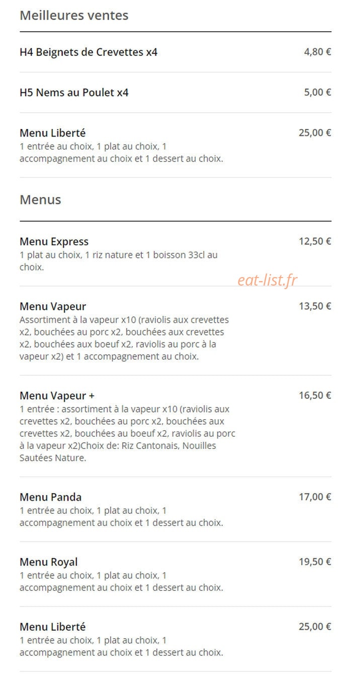 Panda Express — carte page 1