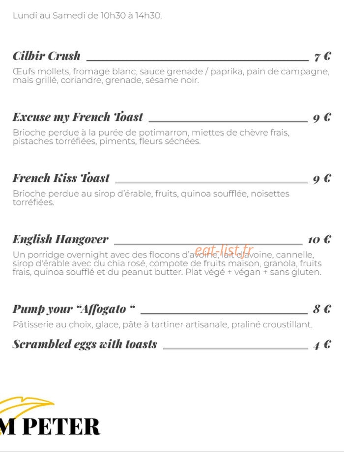 Peter Coffee Shop — carte page 2