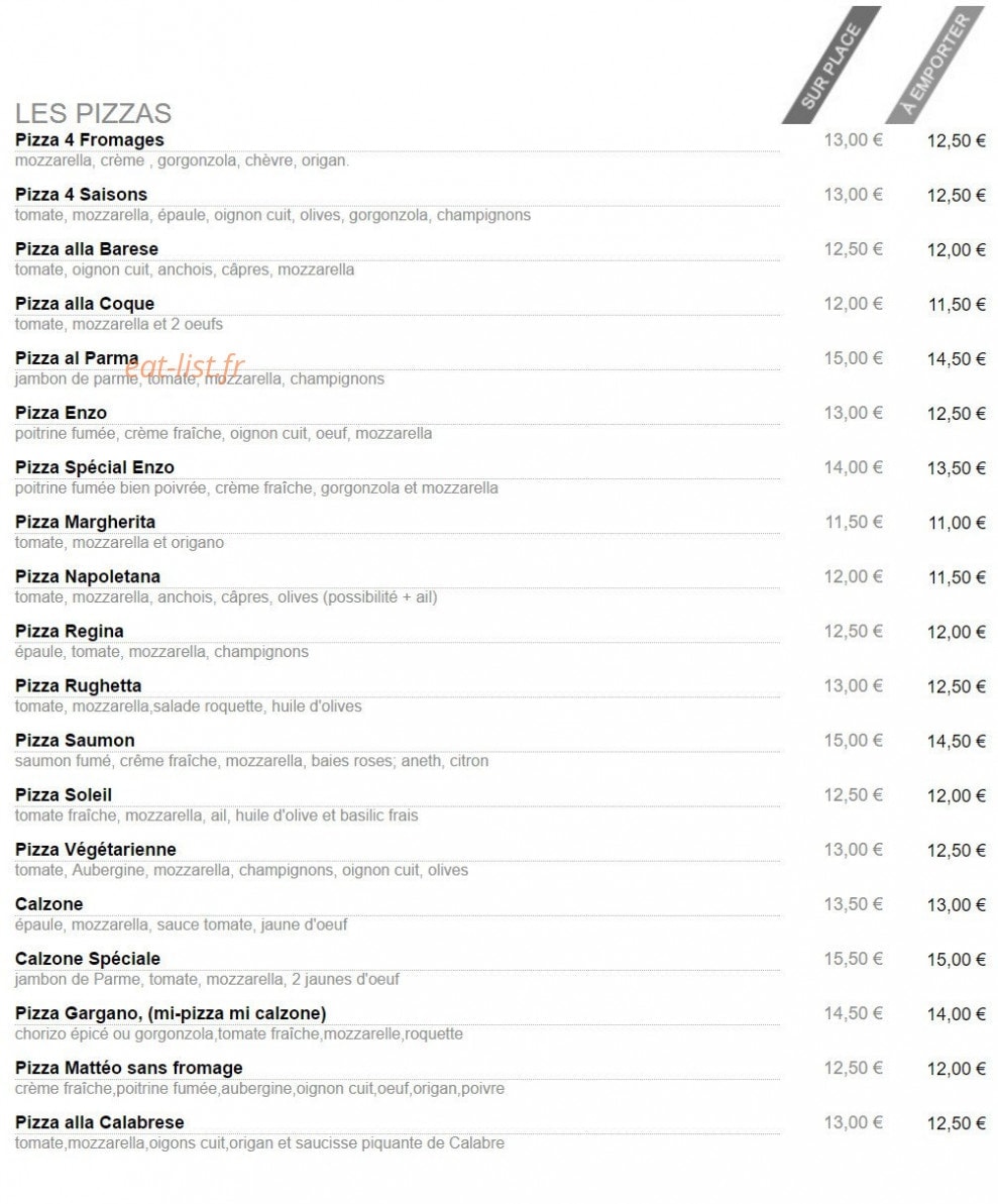 Pizza Enzo — carte page 1