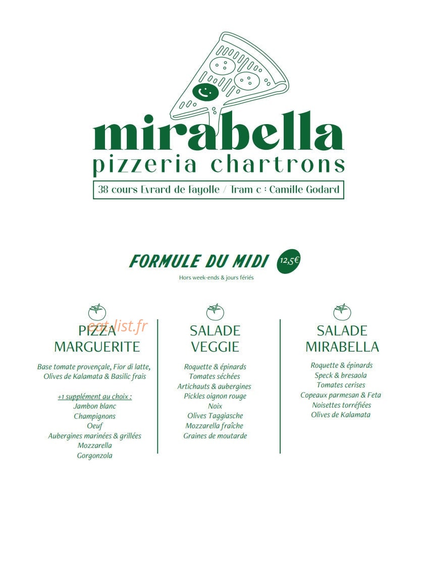 Pizzeria Mirabella — carte page 1