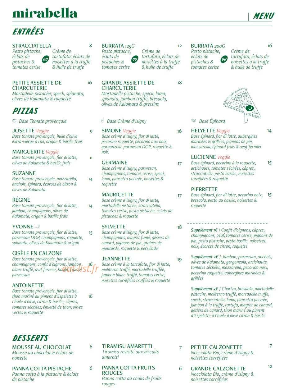 Pizzeria Mirabella — carte page 2