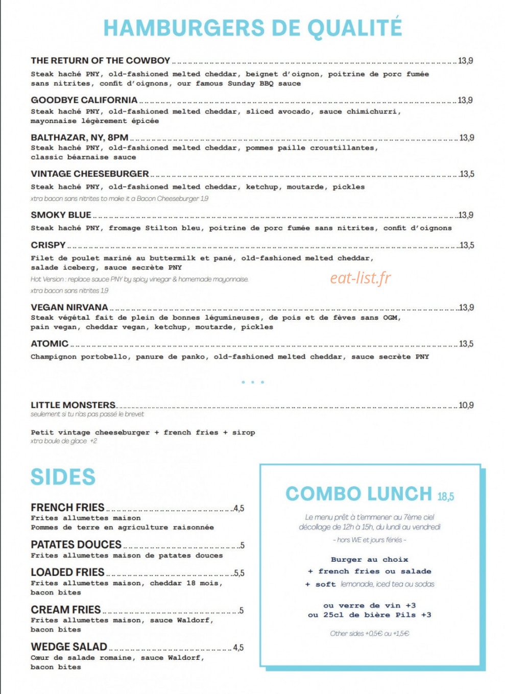 Pny Burger — carte page 1