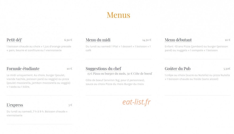 Pub Saint Aubin — carte page 1