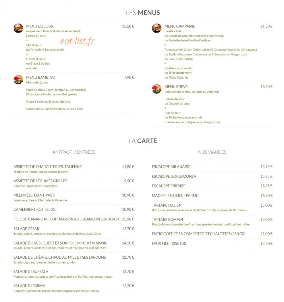 Restaurant Il Gusto — carte page 1