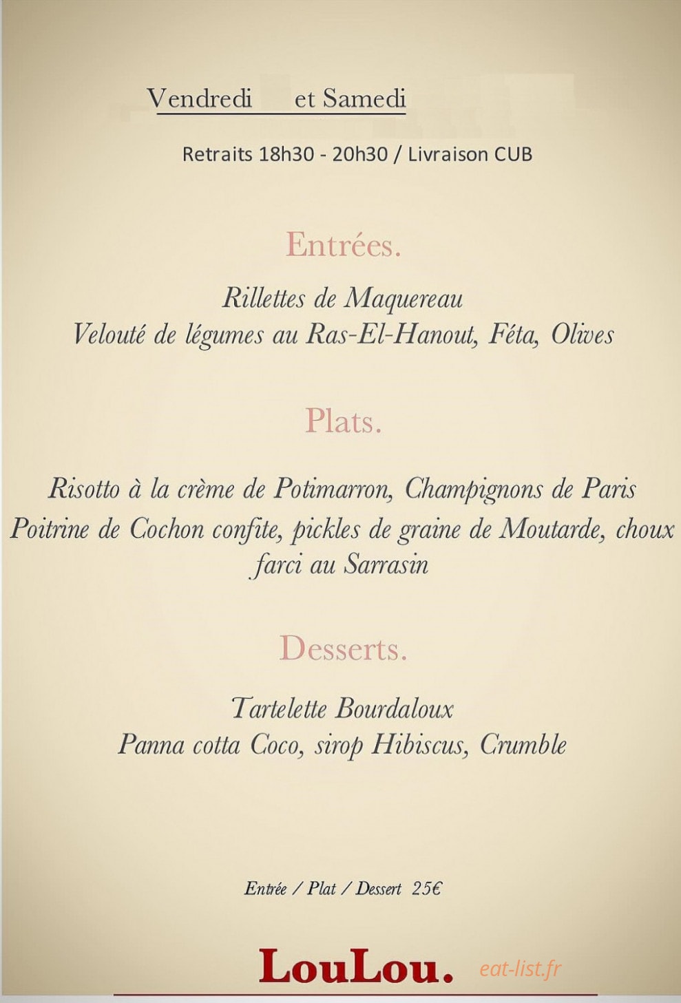 Restaurant LouLou. — carte page 1