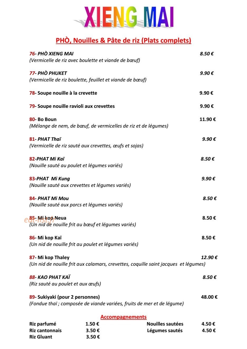 Restaurant Xieng Mai — carte page 5