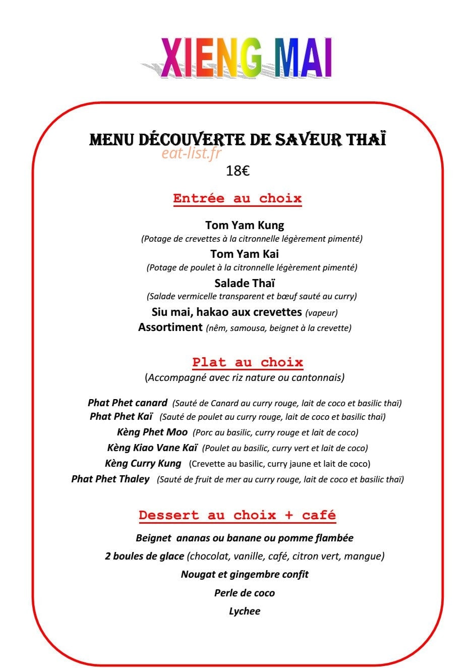 Restaurant Xieng Mai — carte page 7