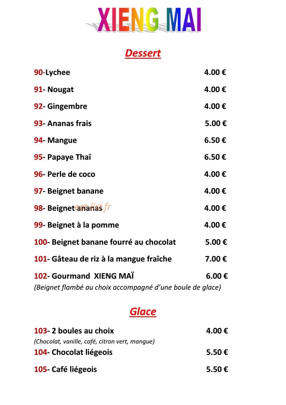 Restaurant Xieng Mai — carte page 6