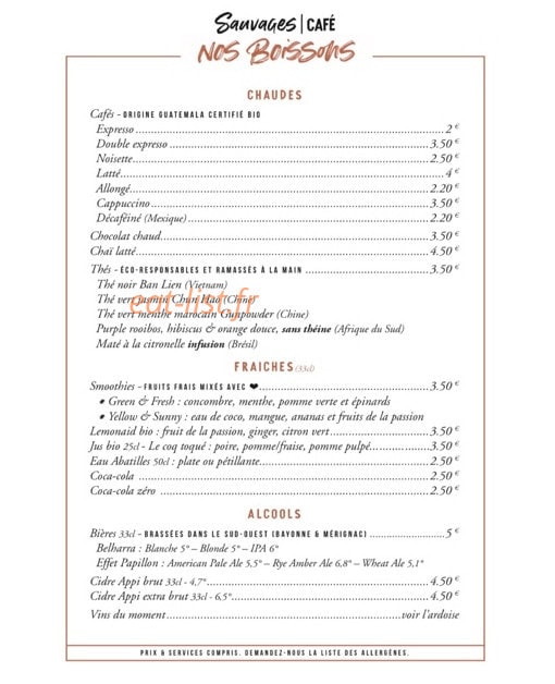 Sauvages café — carte page 2