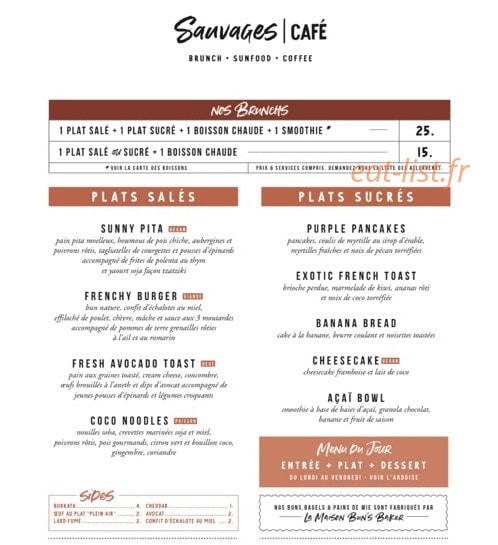 Sauvages café — carte page 1