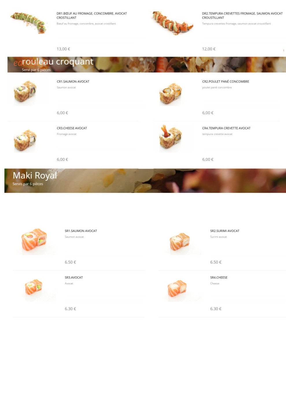 Shinji sushi — carte page 8
