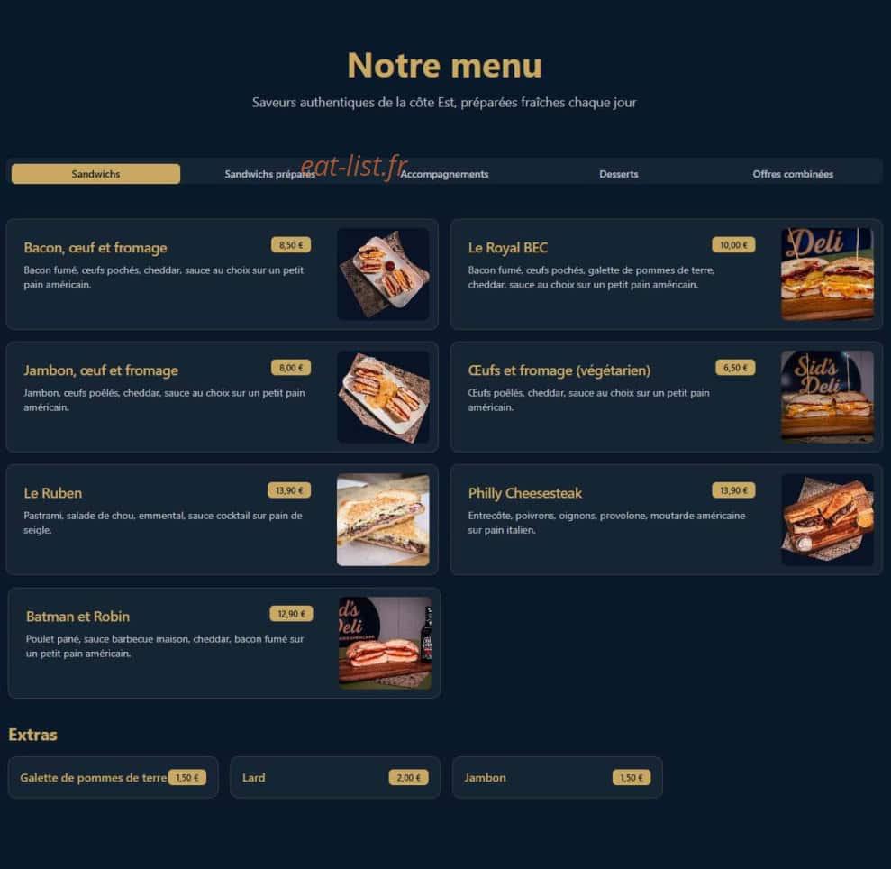 Sid's Deli — carte page 2