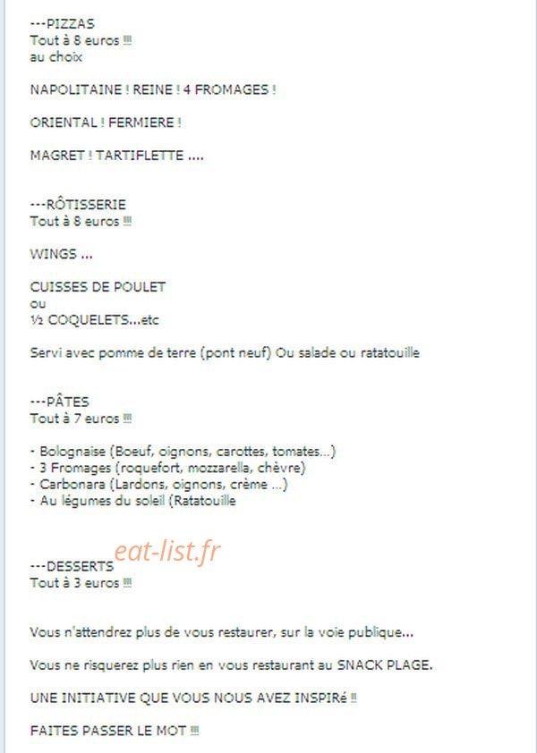 Snack Plage — carte page 1