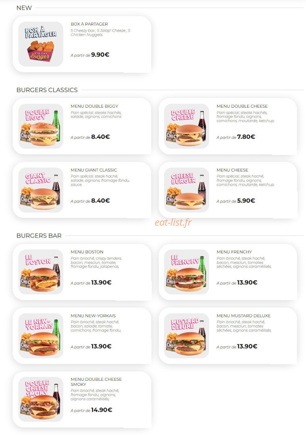 Str'eat Burger — carte page 1