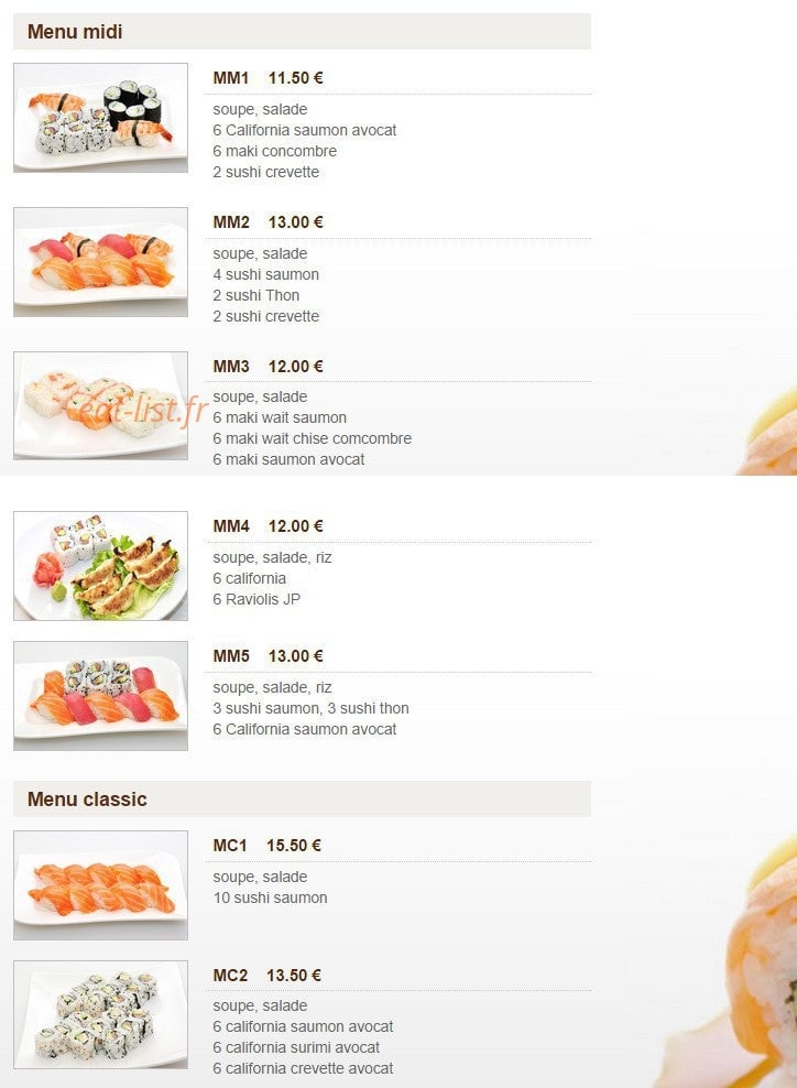 Sushi Soleil — carte page 1