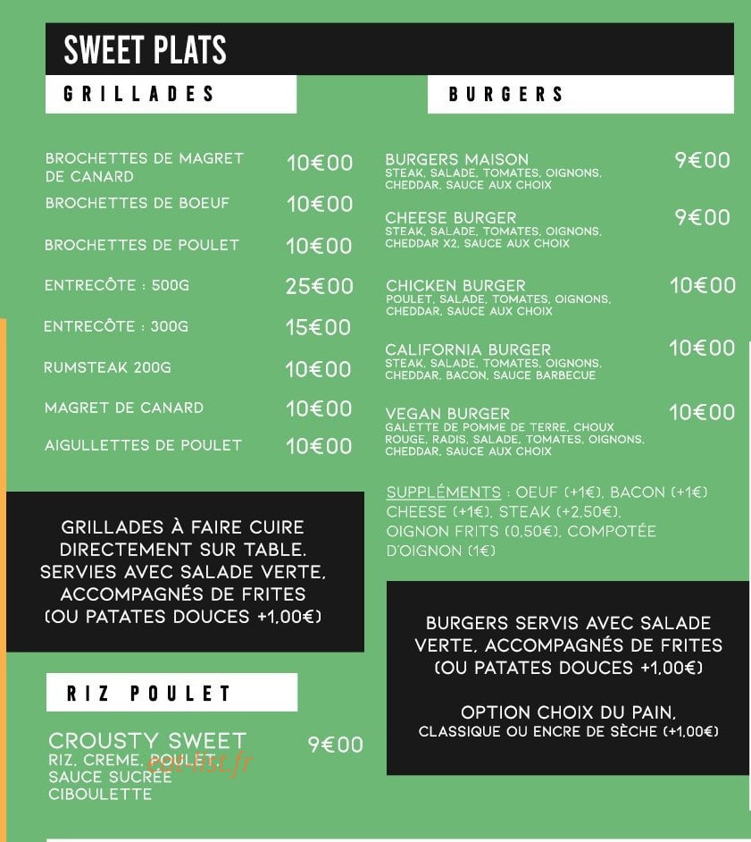 Sweet Light Eat — carte page 2